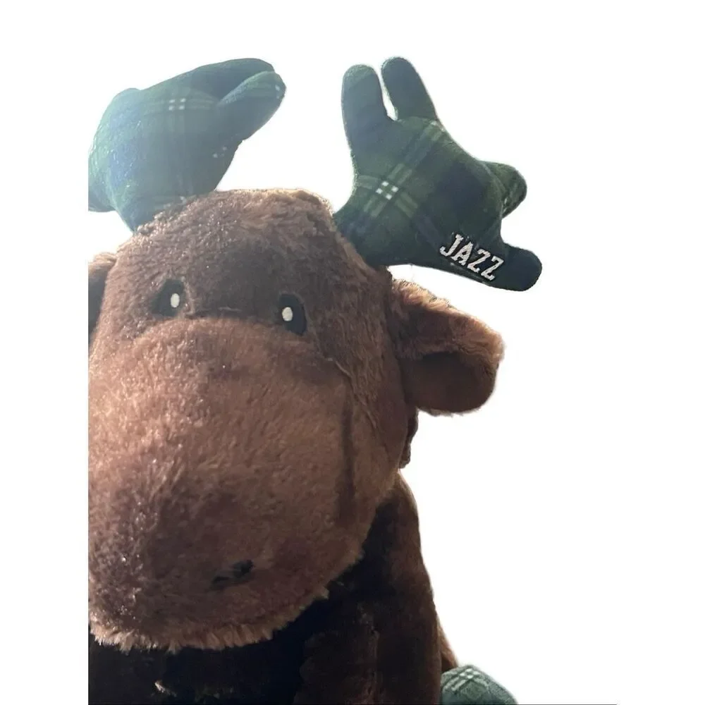 Foco Brown Green Buffalo Plaid Antlers Jazz Moose Plush Stuffed Animal 12”